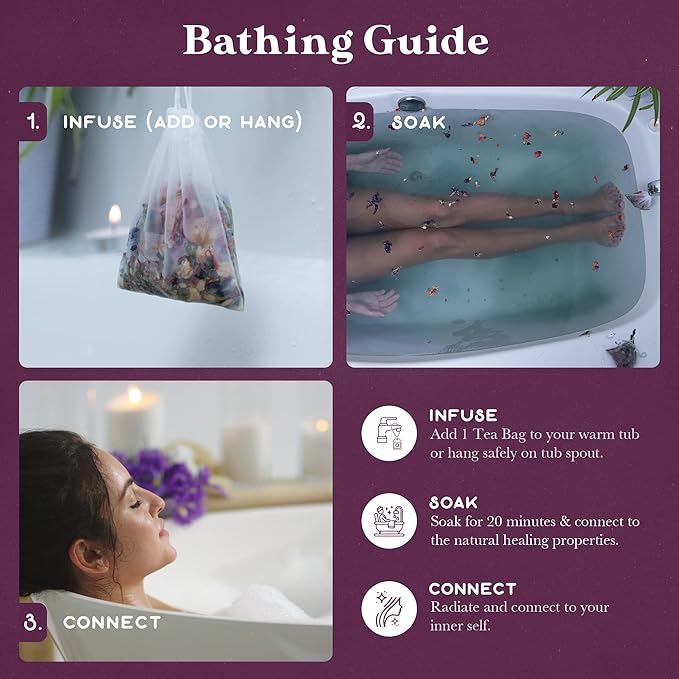 Lunar Blend Bath Tea by Purple Canyon | 3 Relaxing Bath Soaks with Lavender, Green Tea, Epsom Salt, and Essential Oils | Skin Care Gifts for Women