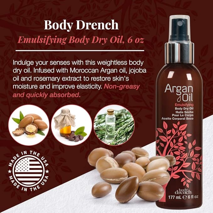 Body Drench Emulsifying Dry Body Oil Mist – Body Oil for Dry Skin & Aging Skin, Restores Moisture & Improves Elasticity, Lightweight Spray Formula, 6 oz