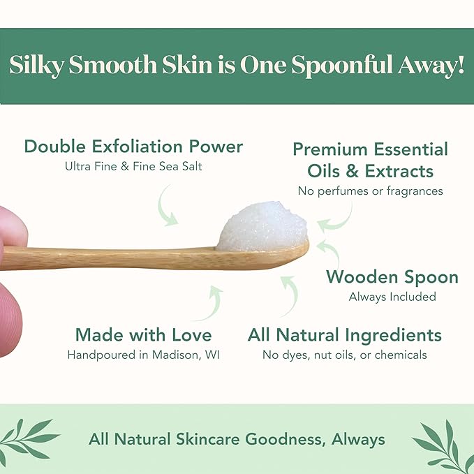 Bare Botanics Lavender Tea Tree Body Scrub 24oz | Made in Madison, WI | All Natural Sea Salt Exfoliator w/ Skin Loving Moisturizers | Vegan & Cruelty Free | Gift Ready Packaging w/ a Cute Wooden Spoon