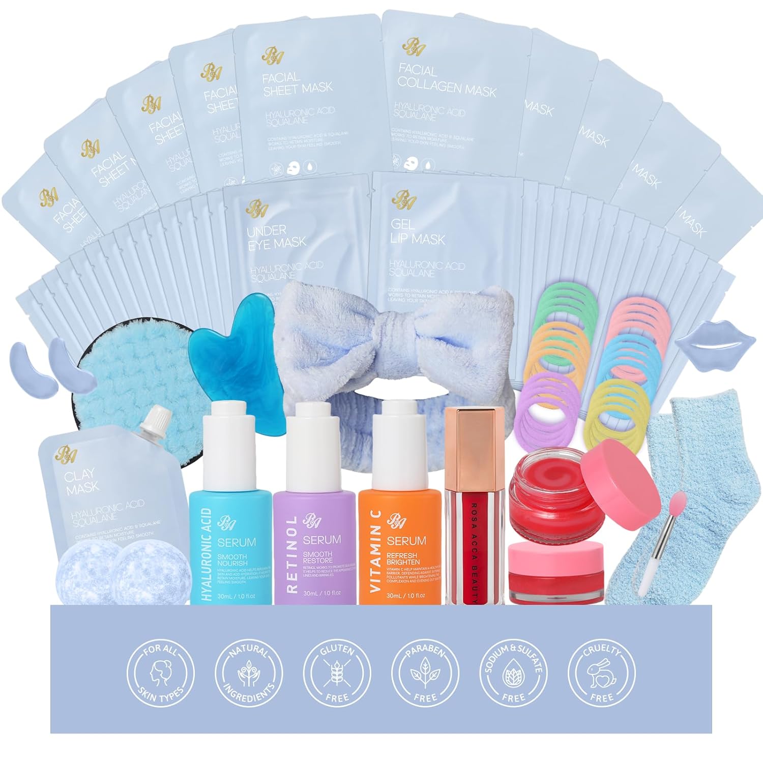 55 Pcs Face Sheet Masks Skin Care, Bio-Collagen Overnight Hydrogel Mask for Women & Men, Under Eye Patches, Gel Lip Mask, Lip Scrub, Face Serum, Christmas, Mother's Day, Valentine's, Birthday, Dad