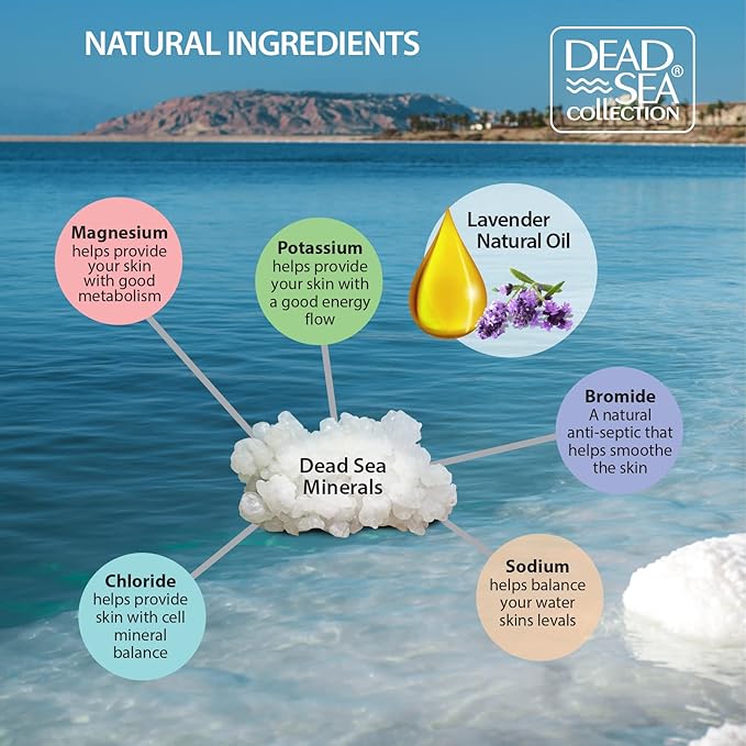 Dead Sea Collection Bath Salts Enriched- Lavender+ Himalayan +Coconut - Natural Salt for Bath -3pc X Large 34.2 OZ. - Nourishing Essential Body Care for Soothing and Relaxing Your Skin and Muscle