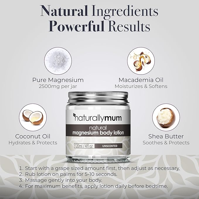 Magnesium Body Lotion [NATURAL & VEGAN] - Topical Magnesium Cream Lotion Support for Sleep, Bone, Heart & Muscle Health - Unscented - Made in UK & Safe for Kids