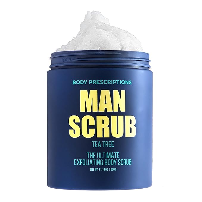 Body Prescriptions Men’s Exfoliating Body Scrub – Ultimate Skin Cleansing Wash in Jar with Twist-Top Lid, For All Skin Types, 21 Ounce (Pack of 1), Tea Tree