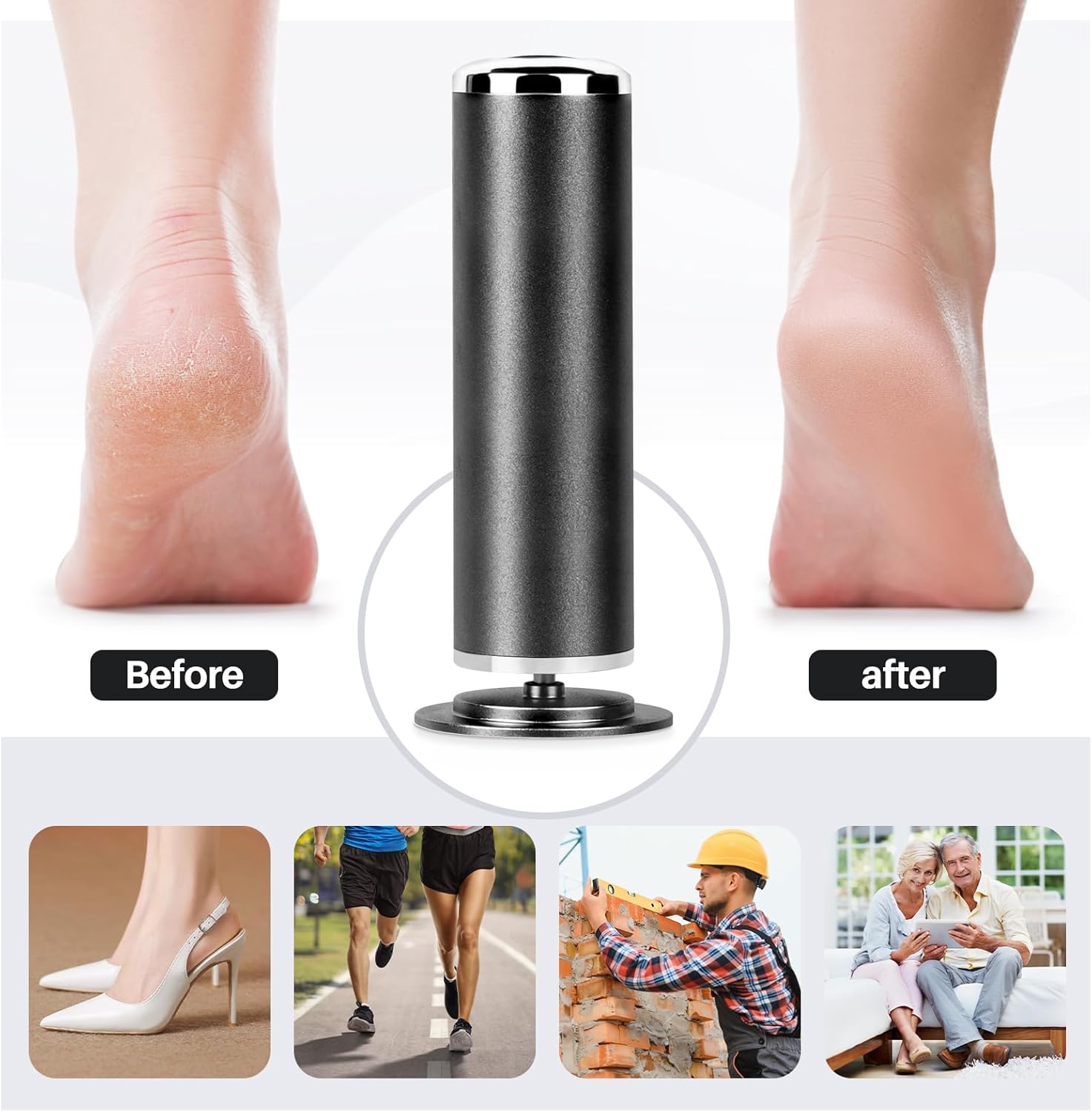 Foot File Callus Remover for Feet: Profesional Pedicure Tool for SPA - Adjustable Speed Feet File Grinder for Skin and Calluses - with 60 Pcs Replacement Sandpaper Disk for Home Salon(Black)