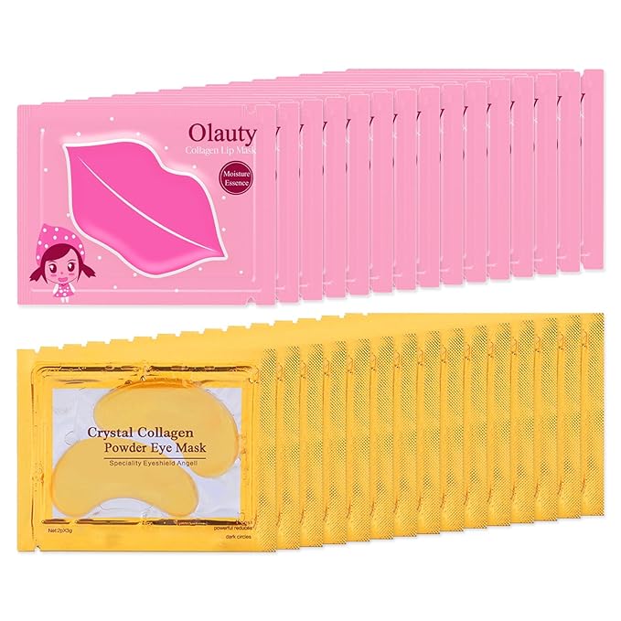 Sulily 30 Pairs Lip Masks & Eye Mask,24K Gold Gel Crystal Collagen Eye Patches for Puffy Eyes,Effectively Nourishes,Moisturizing& Reducing Fine Lines Dark Circleeye Patches for Women Men