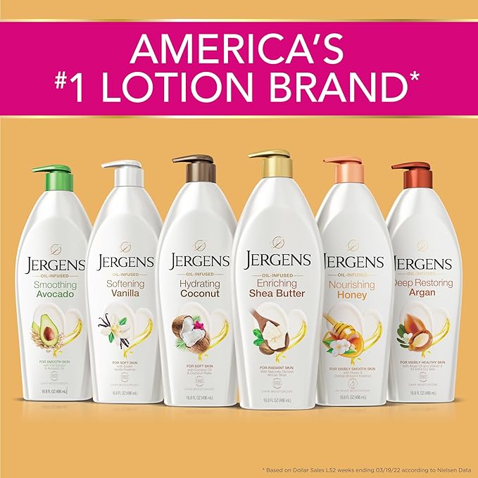 Jergens Nourishing Honey Dry Skin Moisturizer, with Illuminating Hydralucence Blend, Skin Nourishing Formula, Dermatologist Tested, 16.8 Oz, Pack of 4