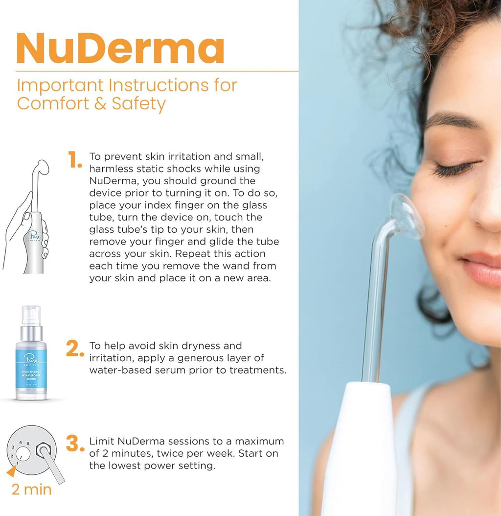 Pure Daily Care NuDerma Handheld Skin Therapy Wand Machine w/Neon – Anti-Aging - Skin Tightening - Wrinkle Reducing - Dark Circles – Clarifying - Hair & Scalp Stimulator