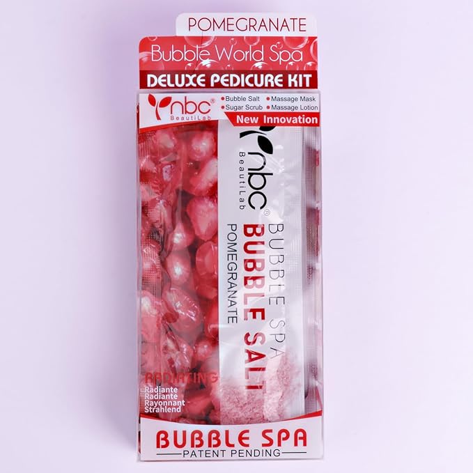 Pedicure Kit Foot Soak Set: Bubble Salt, Sugar Scrub, Massage Mask, Massage Lotion in a Box, 4 Step Foot Spa Kit for Dry Feet,Tired Feet (1 Set Pomegranate)