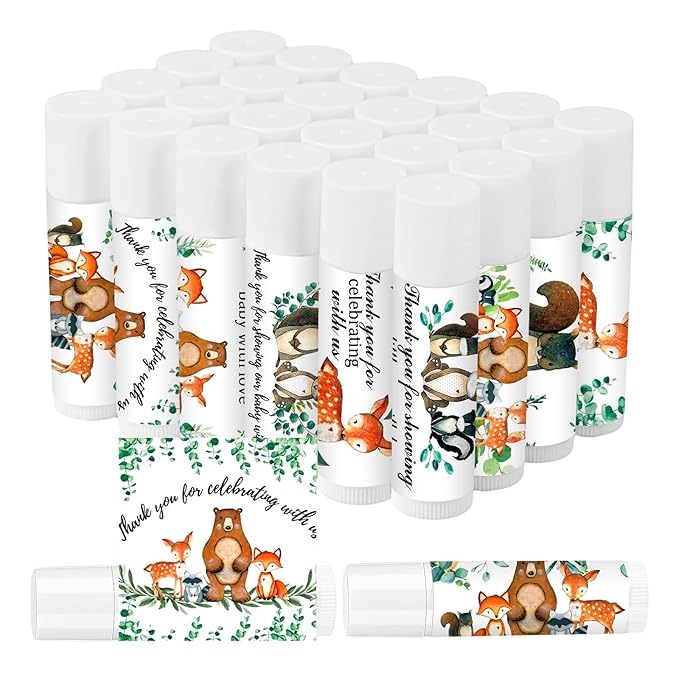 50 Pcs Woodland Lip Balm Gift Bulk, Forest Animals Baby Shower Favors Lip Care, Moisturizing and Nourishing Lip Balm for Baby Shower Guests Supplies