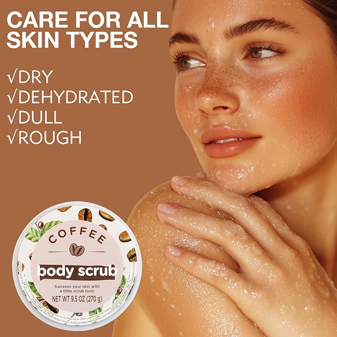 Coffee Sugar Scrub, Coffee Body Scrub, Exfoliating Body Scrub for Body Smooth and Moisturized Skin, Natural Gifts for Women, 9.52oz