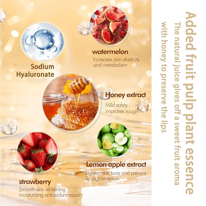 4 PCS Bee Lip Balm Lip Mask Honey Pot, Honey Strawberry Watermelon Apple Moisturizing Sleeping Lip Mask Overnight with Sticks, Lip Balm Exfoliating Prevention Dry and Crack Lip Scrubs