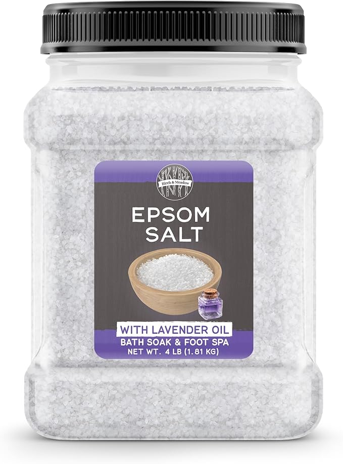Birch & Meadow Epsom Salt with Lavender Oil, 4 lb, Magnesium Sulfate, Bath Soak, Rejuvenating Scent