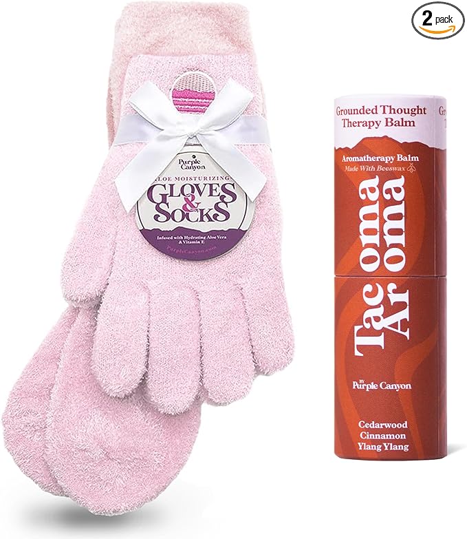 Purple Canyon Moisturizing Socks & Gloves and Heel Balm Foot Care Kit | Pink Socks and Gloves Infused with Aloe Vera and Vitamin E | Cracked Heel Treatment for Self Care