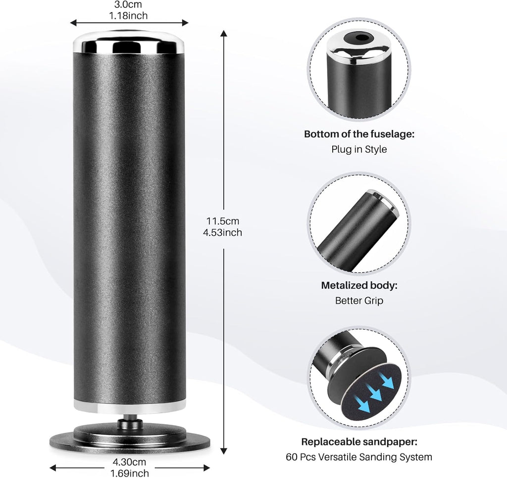 Foot File Callus Remover for Feet: Profesional Pedicure Tool for SPA - Adjustable Speed Feet File Grinder for Skin and Calluses - with 60 Pcs Replacement Sandpaper Disk for Home Salon(Black)