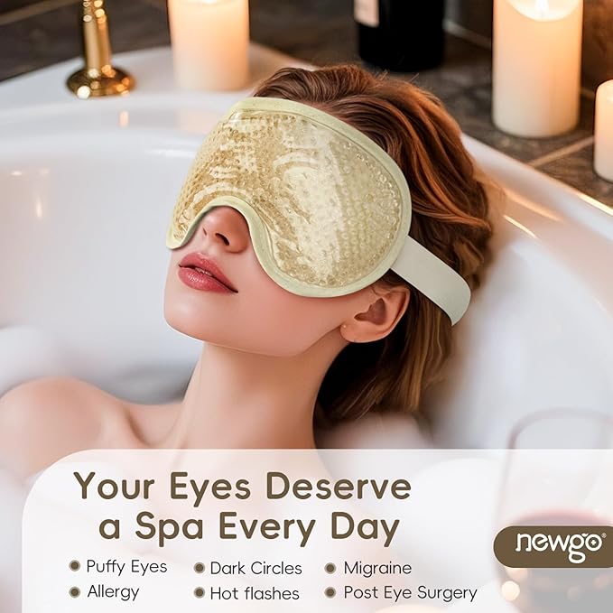 NEWGO Cooling Eye Mask for Puffy Eyes, Cold Eye Mask Eye Ice Pack for After Eyes Surgery, Tension Stress Relief, Itchy Eyes, Headaches, Dark Circles - Champane