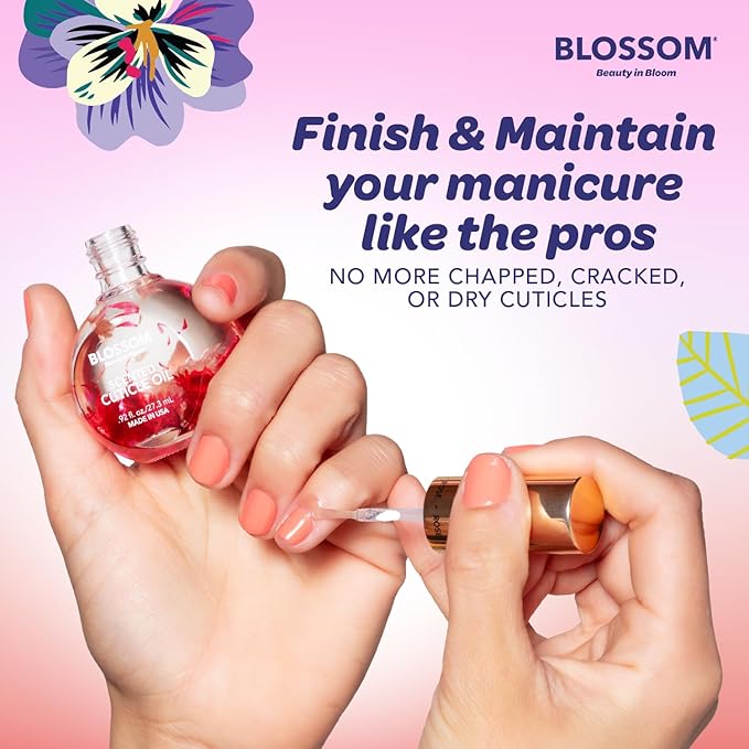 Blossom Cuticle Oil for Nails, Hydrating, Moisturizing, Scented Nail Oil Cuticle Care, Infused with Real Flowers, Made in USA, 0.5 fl. oz, Apple