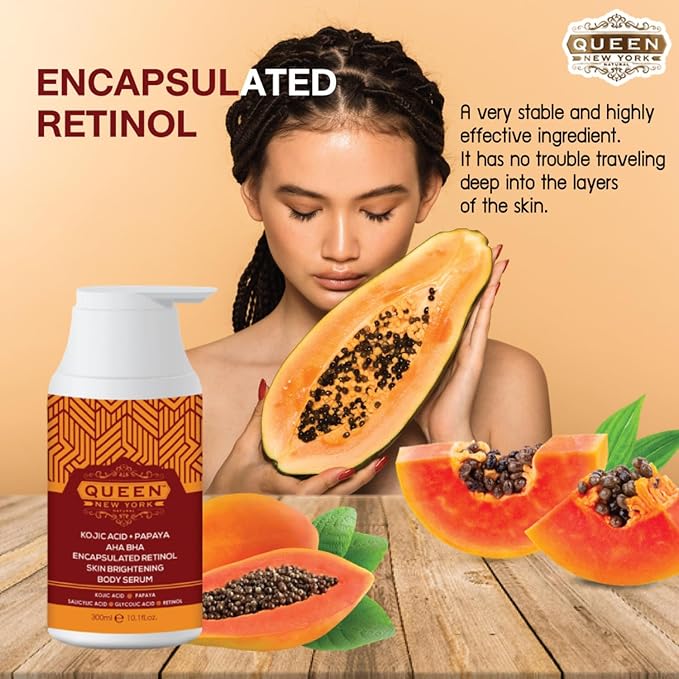 QUEEN NATURAL NEW YORK QUEEN PAPAYA PLUS | Kojic Acid+Papaya AHA BHA Plus Multi-Bright Body Serum (Pack of 1)