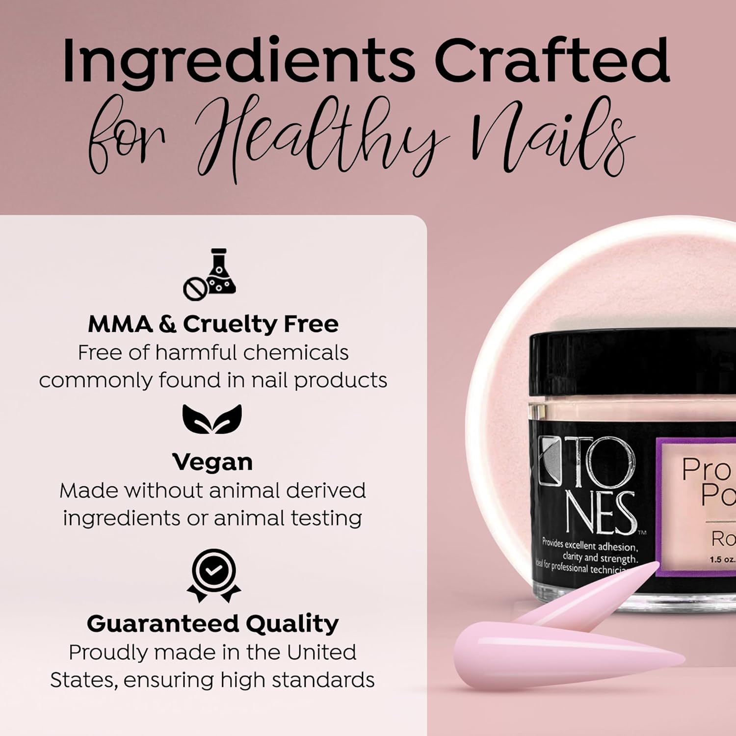 Tones Pro Acrylic Nail Powder, Royal Pink (Soft, Creamy Pastel Pink), (1.5 Fl Oz) - Long-Lasting & Non-Yellowing Polymer for Salon Quality Nail Extensions & 3D Art