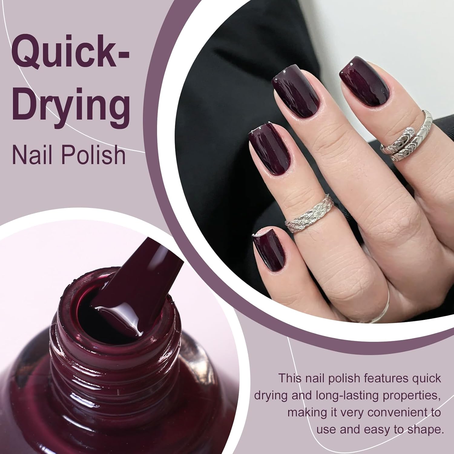 Major Dijit Deep Plum Quick Dry Regular Nail Polish - Nail Art Lacquer, 0.41 Fl Oz