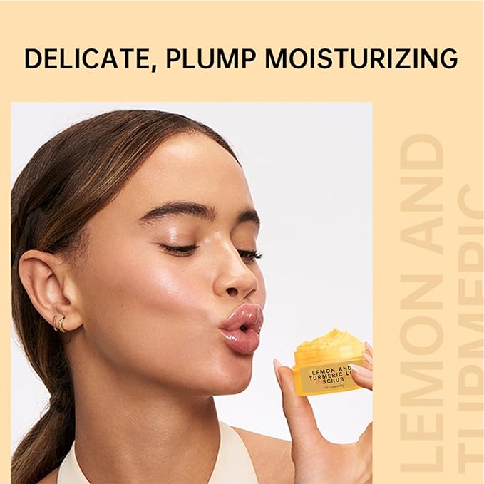 Turmeric Lemon Lip Scrub, Turmeric Lip Exfoliator with Aloe Vera Gentle Exfoliant Natural Lip Scrub for Dry, Chapped, Reduce Fine Lines Lip 50g