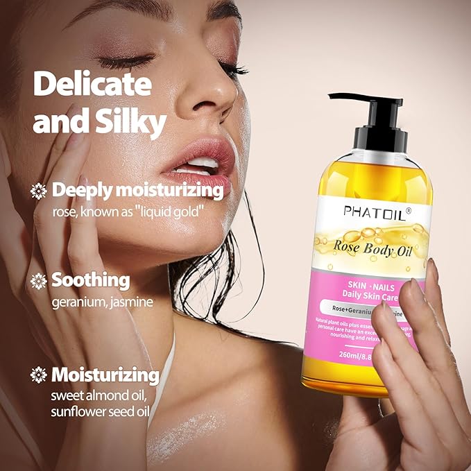 Rose Body Oil 8.8fl.oz and 8fl.oz Organic Cold Pressed Castor Oil