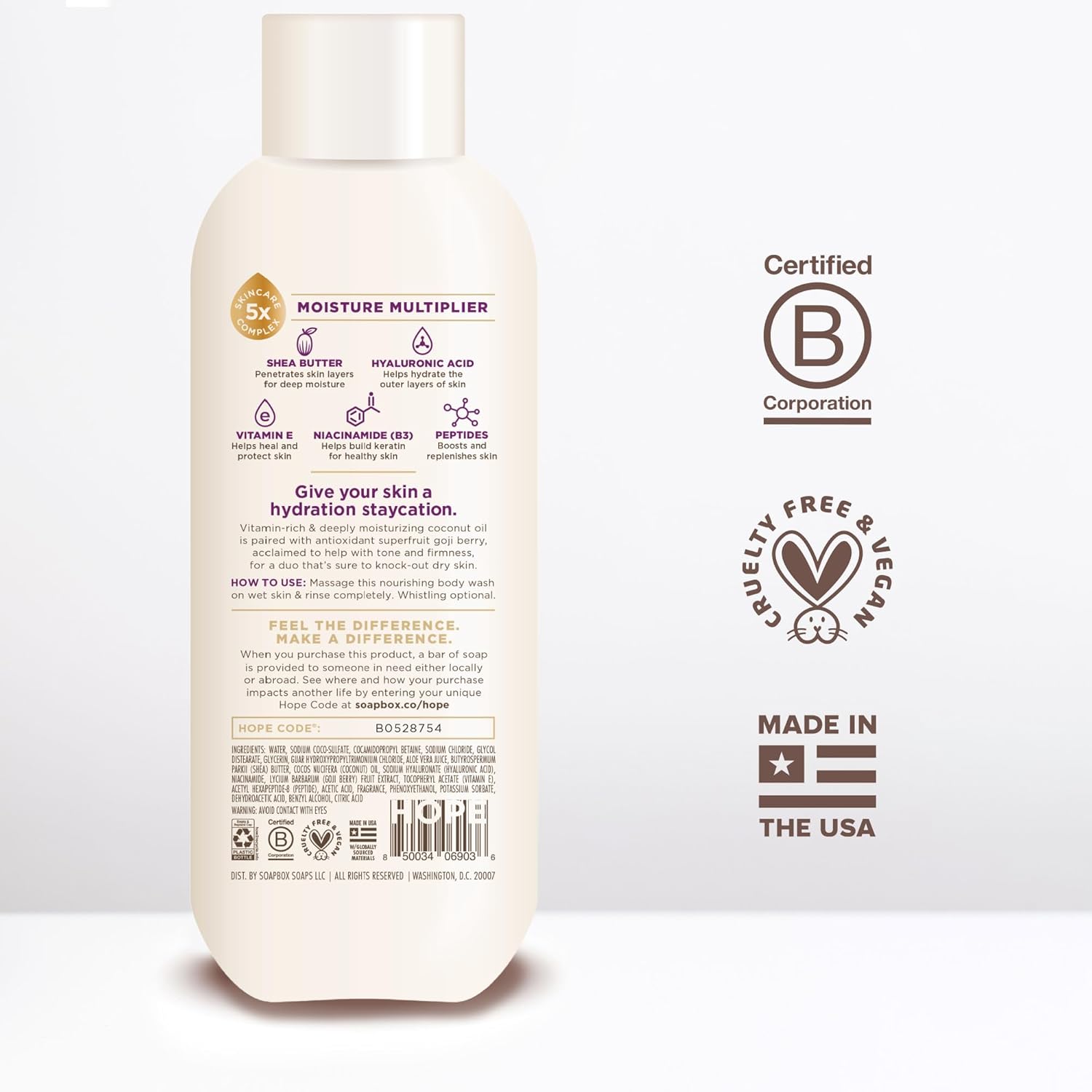 Soapbox Body Wash, Coconut & Goji Berry Liquid Body Wash, Moisturizing Soap with Shea Butter, Vegan Duo Pack of 2 Soap Bottles, 20oz Each