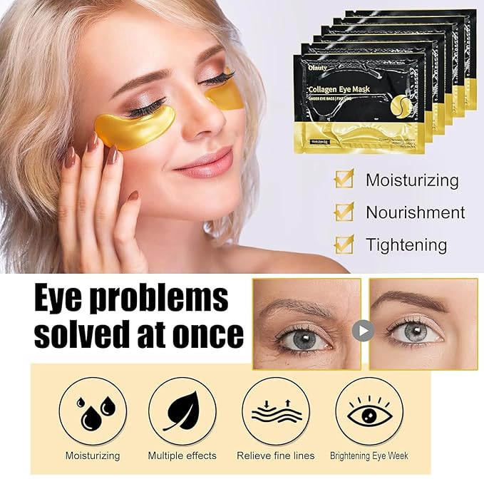 30 Pairs 24K Gold Eye Masks, Crystal Collagen Gel Eye Patches for Puffy Eyes, Reducing Fine Lines, Eye Bags, Moisturizing Cooling Skin Care Pads for Puffiness & Dark Circleseye Patches