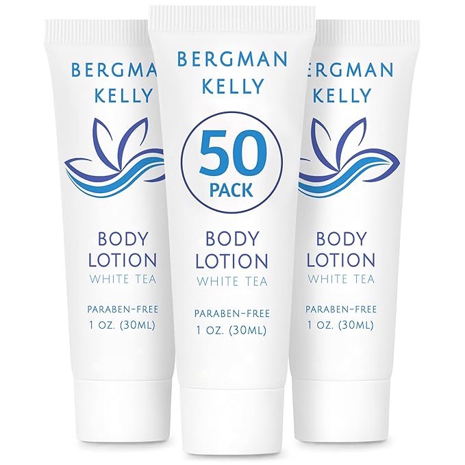 BERGMAN KELLY - Travel Size Lotion - 1 fl oz, 50 PK, White Tea - Delight Your Guests with Invigorating and Refreshing Body Lotion - Quality Mini and Small Size Guest Hotel Toiletries in Bulk