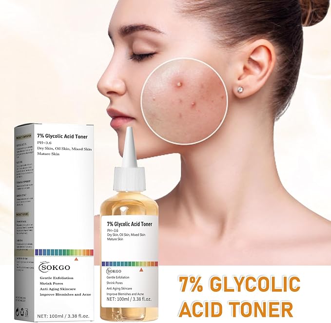 7% Glycolic Acid Exfoliating Toner, Exfoliating Facial Toner, Smooth Skin, Even Tone, Hydrating Formula, Pore Minimizer (Large, Unscented)