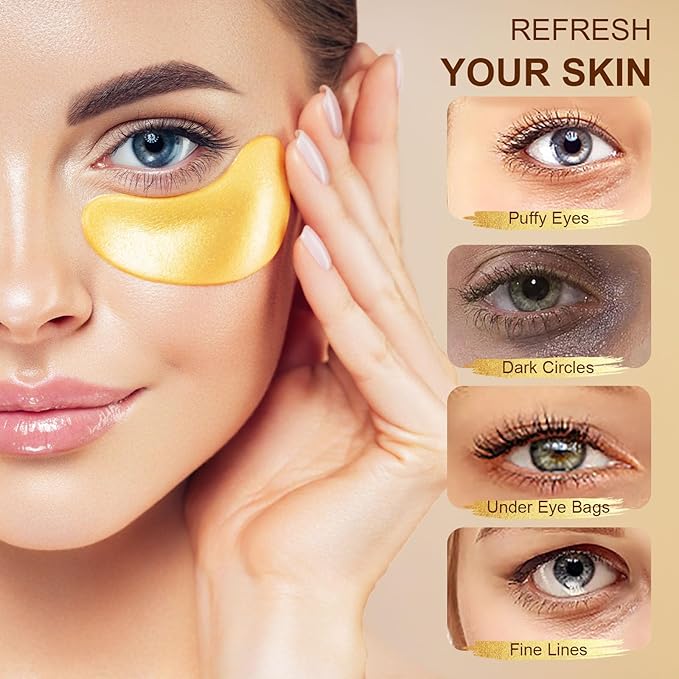 20Pairs/40Pcs 24K Gold Eye Patches, Collagen Eye Masks for Dark Circles and Eye Bags, Smooth Wrinkles & Puffy Eyes, Moisturizing Skin, Skincare Eye Treatment, Beauty & Personal Care