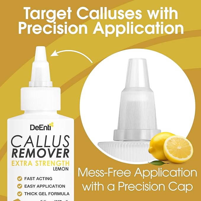 DeEnti Callus Remover for Feet, Extra Strength Foot Callus Remover Gel, 8oz Salon Grade Home Pedicure Supplies for Dry Skin, Cracked Heel, Professional Strength Foot Care, Lemon