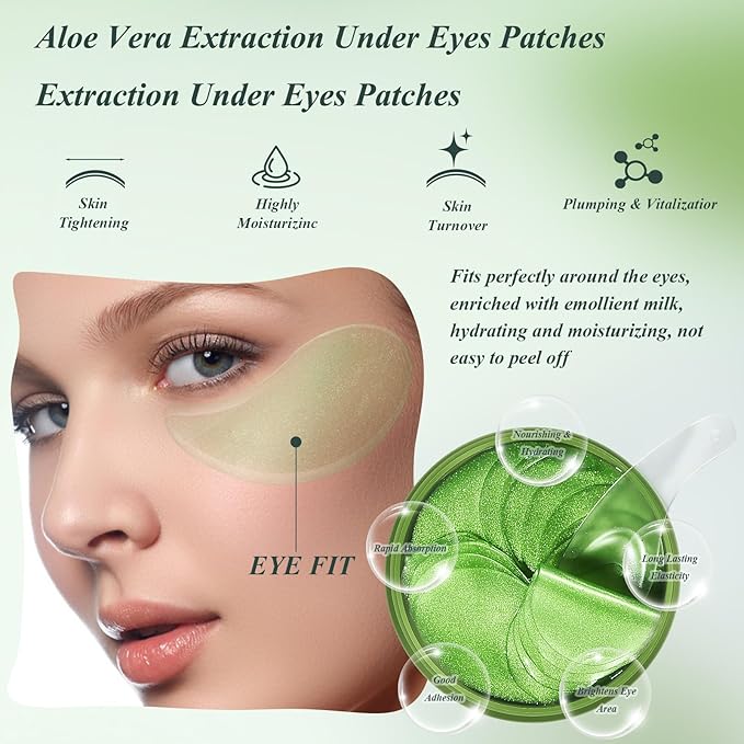 Under Eye Patches for Puffy Eyes and Dark Circles – 60 PCS Aloe Vera Under Eye Mask with Pure Natural Extracts to Combat Puffiness, Fine Lines, Wrinkles, and Bags