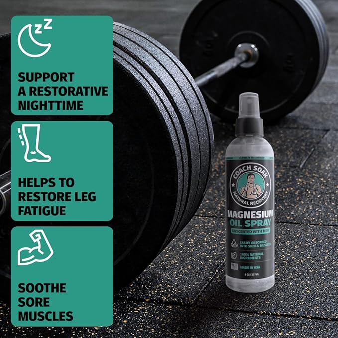 Coach Soak Eucalyptus Magnesium Lotion & Magnesium Oil Spray with MSM - 8oz Topical Spray for Feet & Body and 3.4oz Natural Cream for Muscle & Joint Relaxation