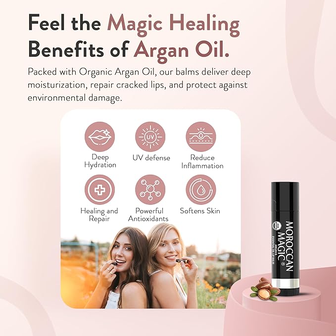 Organic Moroccan Magic Lip Balm 3 Pack | Elderberry & Manuka Honey Lip Balm Set | Chapsticks for Dry Lips | Made with Natural Argan, Essential Oils Lip Moisturizer and Vitamin E | Smooth Application