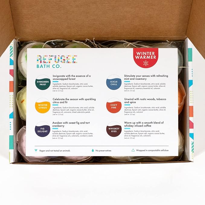 Variety Pack Bath Bombs, Winter Warmer Set, 2.5 oz, Support Refugee Employment in The USA
