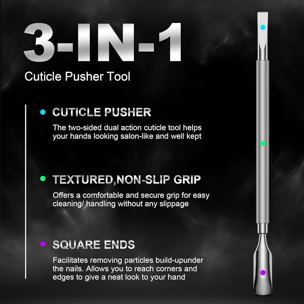 FERYES Professional Cuticle Pusher & Remover Tool - Stainless Steel Dual-Sided Nail Care Tool for Manicure & Pedicure - 5.2 Inch Salon & Home Use