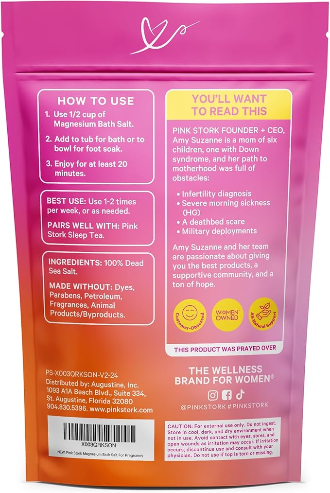 Pink Stork Pregnancy Bath Flakes: Magnesium Bath Salts for Pregnant Women, Dead Sea Salts for Soaking in Bath or Foot Soak, Pregnancy Must Haves, Unscented Without Parabens or Fragrance, 2 lbs