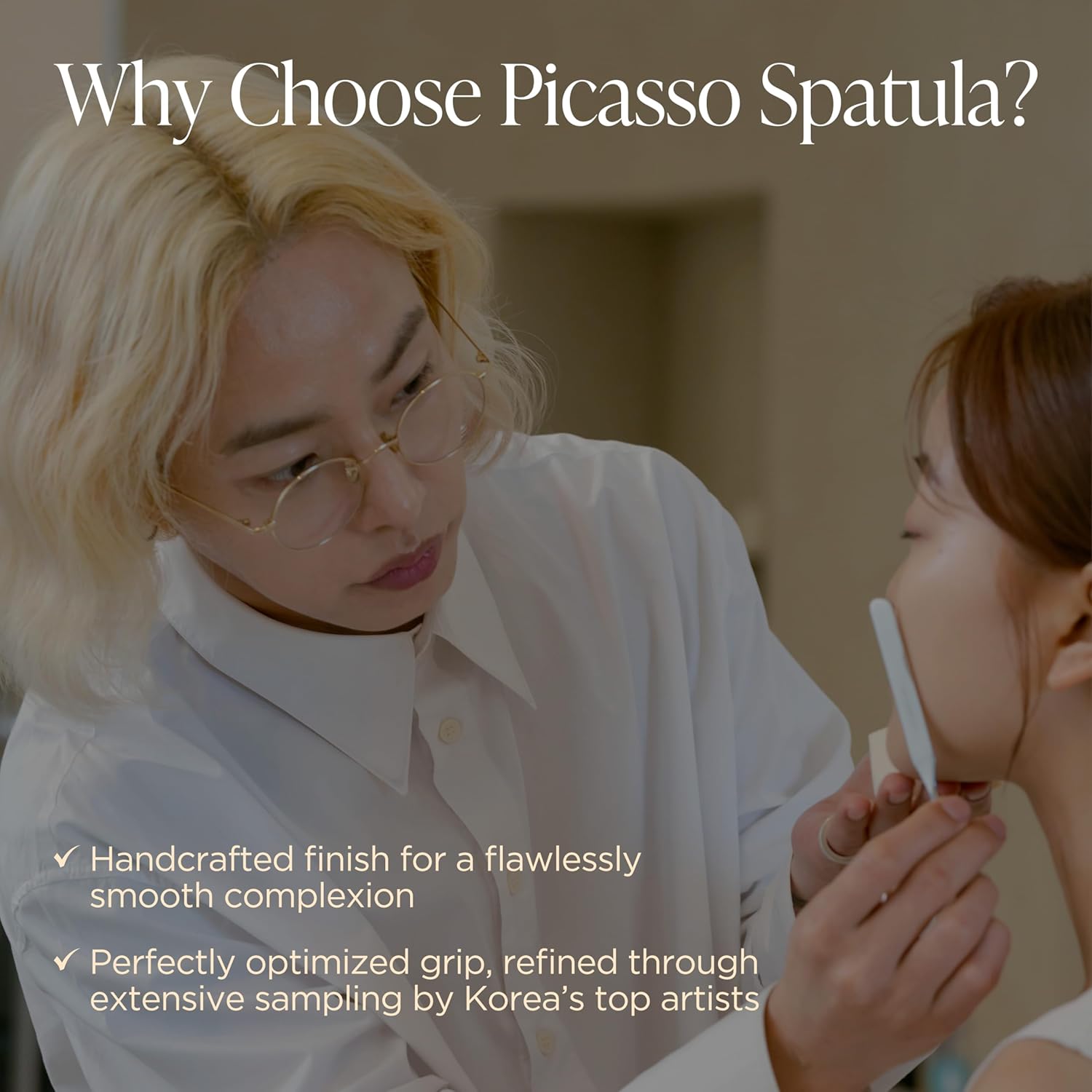 Piccasso 2-Way Makeup Spatula – Professional Foundation & Skin Care Spatula for Face, Dual-Ended Stainless Steel Tool for Precise and Hygienic Application, Includes Leather Case