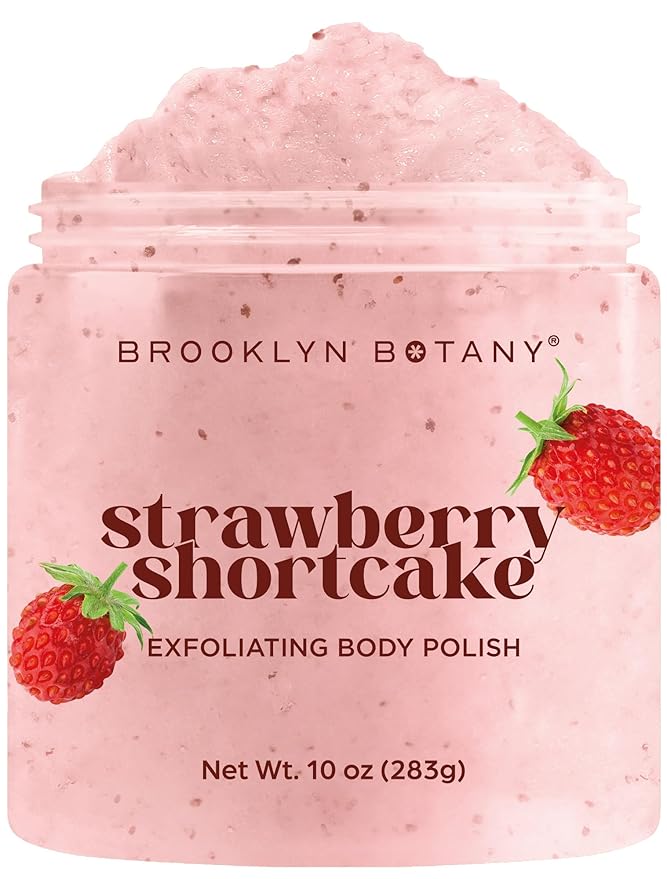 Brooklyn Botany Strawberry Shortcake Body Polish Scrub for Skin Care – Moisturizing and Gently Exfoliating Body Polish for Smoother, Softer and More Even Skin Tone – 10 oz