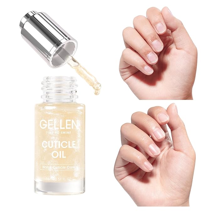 Gellen Nail Cuticle Oil for Growth and Strength, 15ml Vitamin E Nail Nourishing Oil for Hydrating, Moisturizing, Strengthening, Cuticle and Skin Care Product for Men Women, Jasmine Scent, Gold Shimmer