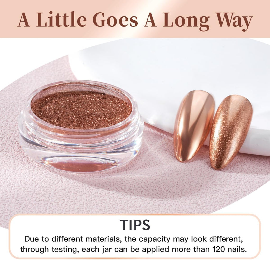 Pretty Diva Chrome Nail Powder - Bronze/Copper Mirror Effect Nail Chrome Powders, Highlight Metallic Chrome Powder for Nail Art Pigment Chrome Powder for Nails (bronze, 1g)