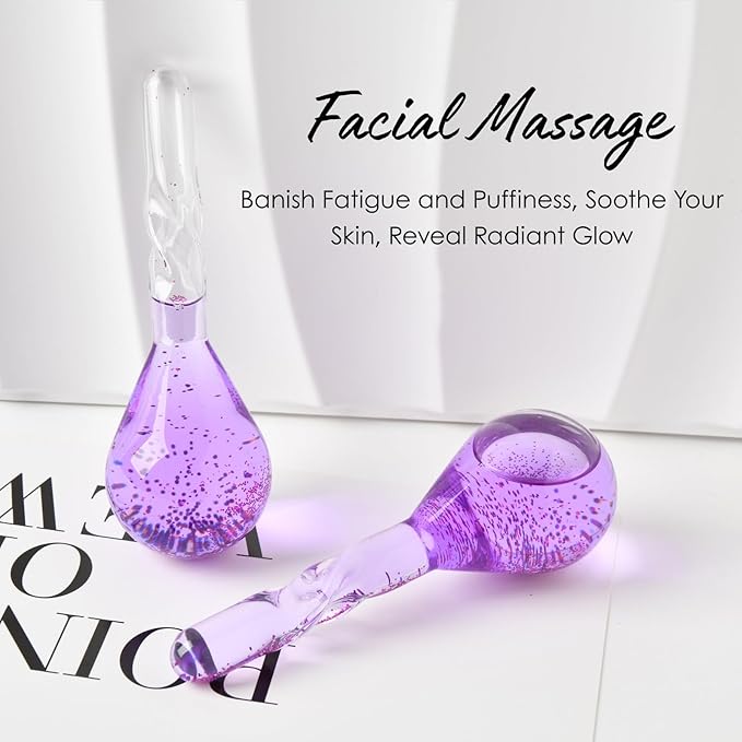 Facial Ice Globes Cryo Stick, Cooling Roller for Face, Neck & Eyes, Beauty Tool to Refresh Skin, Smooth Fine Lines, Reduce Puffiness, Tighten Pores, Skincare Gift Set, Glitter Purple
