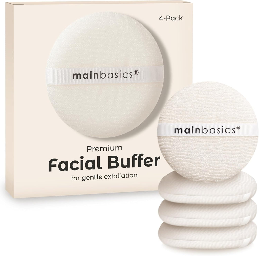 MainBasics Face Scrubber Exfoliator Pads (4-Pack) - Exfoliating Facial Cleansing Buffing Sponge