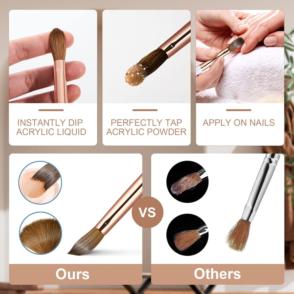 Acrylic Nail Brush Size 10,KEMEISI 100% Pure Kolinsky Nail Art Brushes Sturdy Handle Oval Shaped Acrylic Powder Nail Design Tools for Professional Manicure DIY Home Salon (Gold)