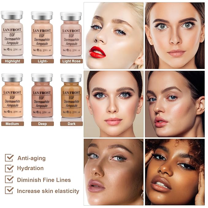 BB Facial Glow Serum Starter Kit Hyaluronic Acid Essence Foundation Skin Care Kit 0.27oz 12 Vials, Combined With Niacinamide and Peptides To Brighten Skin Tone Anti-Aging Foundation 6-Color Mix Pack