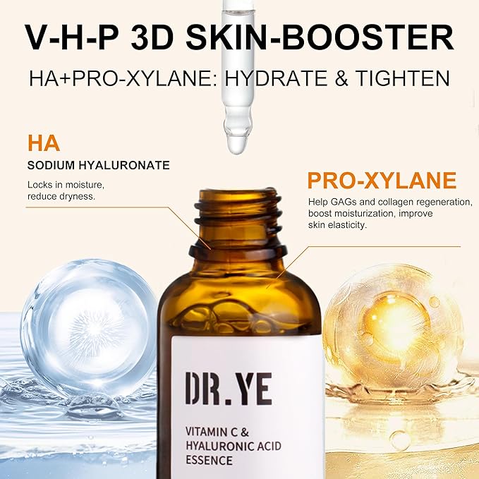 Vitamin C Serum for Face with Hyaluronic Acid, Hydrating & Tightening, Dual Vitamin C with Vitamin E & Pro-Xylane, For All Skin Types, 1fl oz Tawny Dropper Bottle