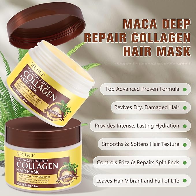 Collagen Hair Mask Deep Repair Conditioning, Hair Treatment Mask Calms and Relaxes the Scalp, Hair Mask with Argan Oil for Dry Damaged Hair All Hair Types, Nourish and Moisturize Hair & Scalp