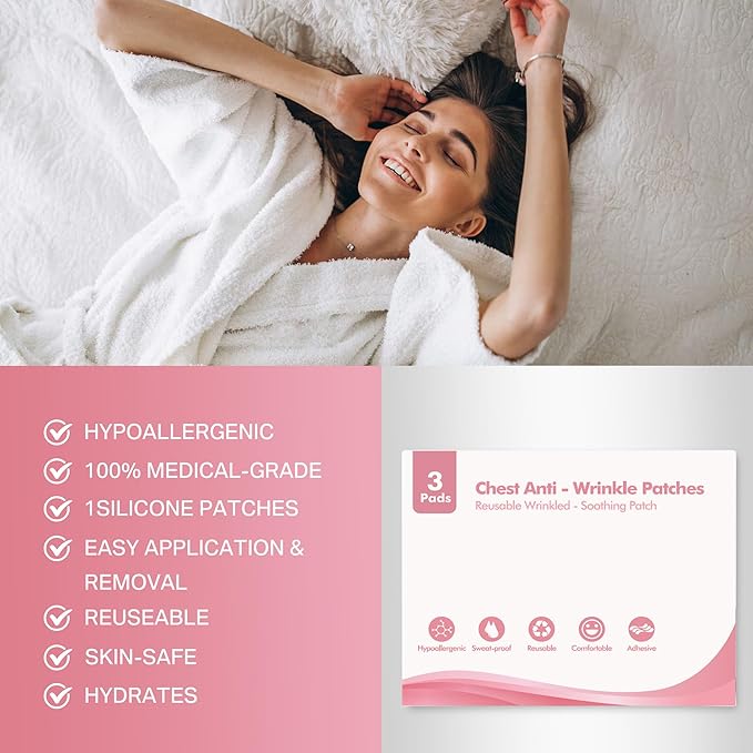 Reusable Wrinkle Patches - Silicone Fusion Treatment Forehead Patches for Brow Lift, Wrinkle Smoothers, Reduce Frown Lines & Face Lift - 3 Pack (Chest)