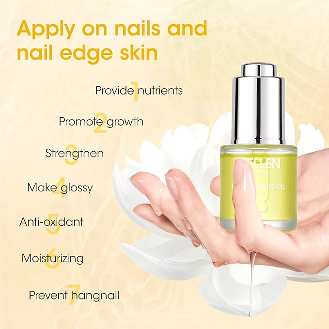 Gellen Nail Oil For Growth and Strength, Vitamin E Nail Cuticle Oil Moisturizer Strengthener Skin Cuticle Nail Care Nourishing Oil for Hydrating, Moisturizing, Strengthening, Repairing, 0.68 Oz