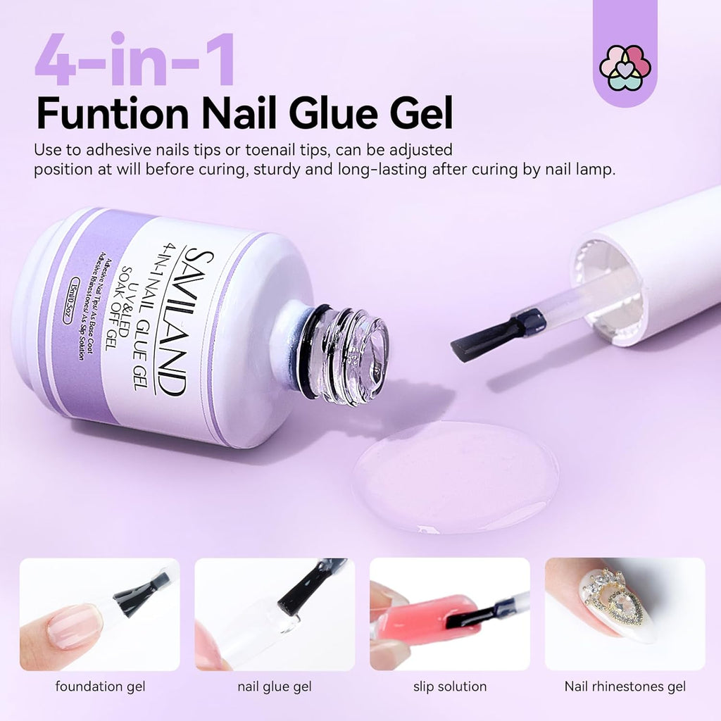 SAVILAND Gel Nail X Kit Short Square - Nail Drill Kit 500 PCS Natural False Nail Tips For Press On U V Nail Glue with Lamp Manicure Tools for Nail Extension Nail Art For Women At Home Nail Kit DIY